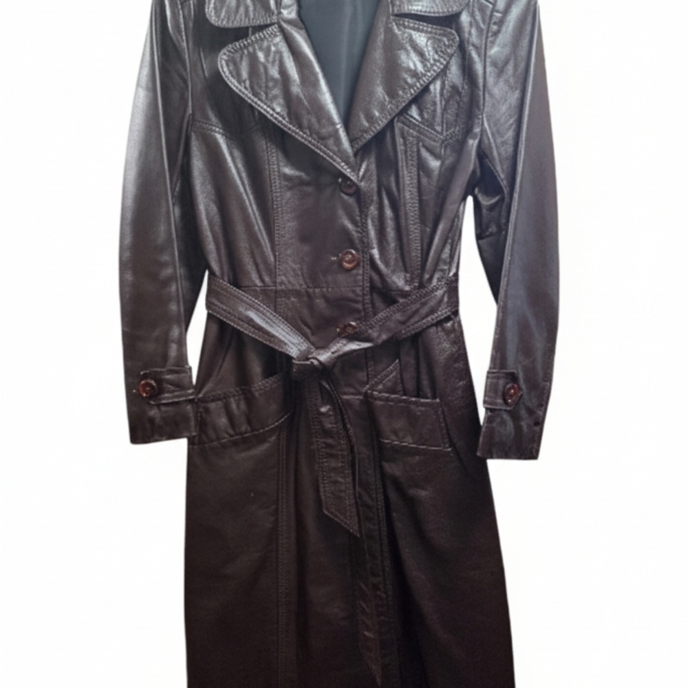 Women's Vintage Leather Trench Coat (1970's) Brown..